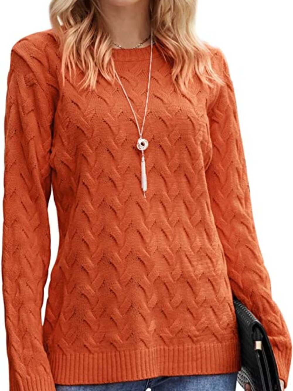 Koitmy Cable Knit Crew Neck Women's Pullover Sweater Size XL